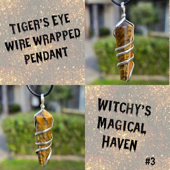 Tiger's Eye Crystal Point Wire Wrapped Pendant - Picture 1 of 5